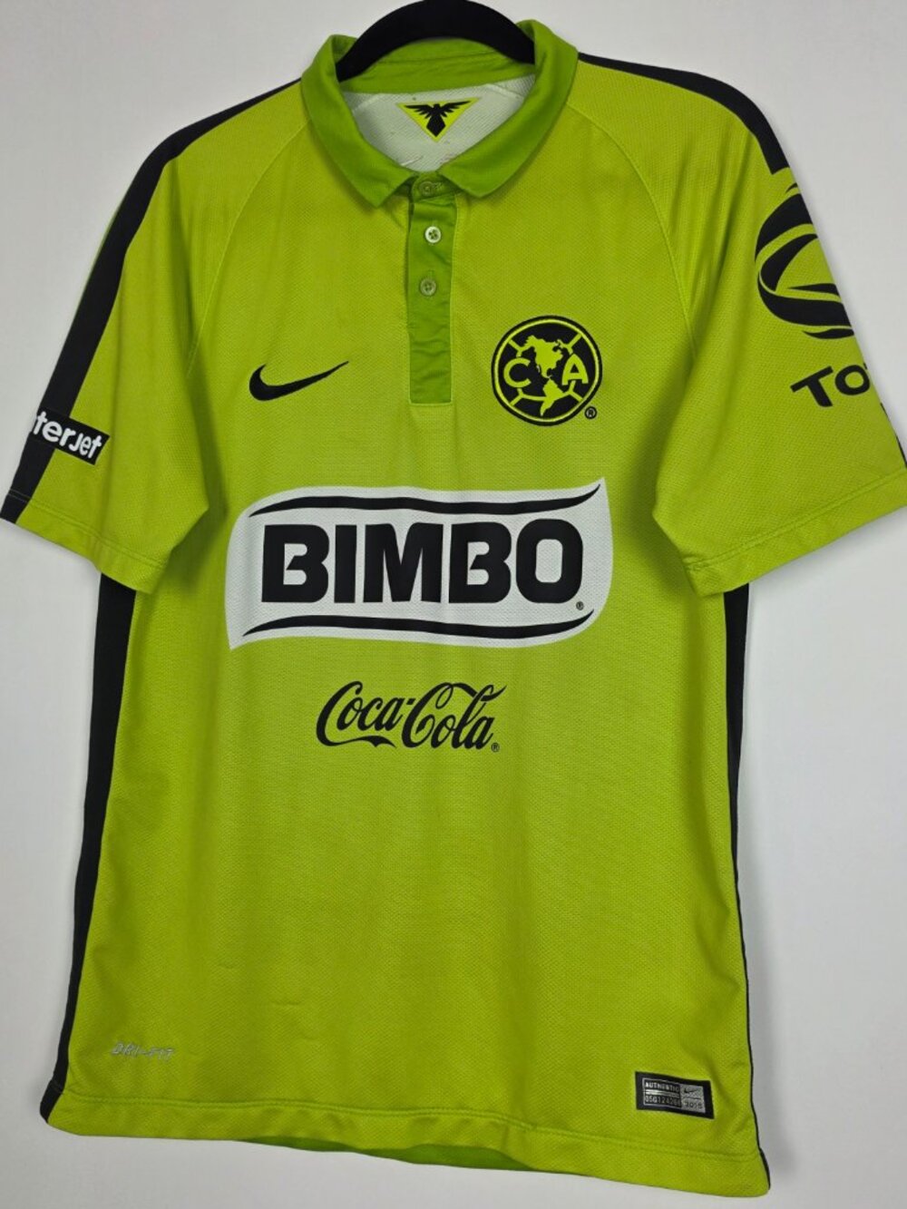 Nike Dri Fit Club America 2014/15 Neon Green Mens Small Football Soccer Jersey